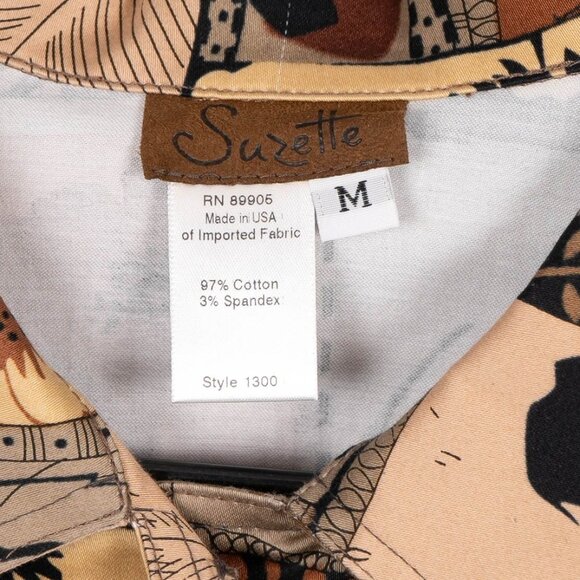 Suzette Safari Button Up Jacket Shirt M New Patchwork Brown Elephant Giraffe - Picture 4 of 6